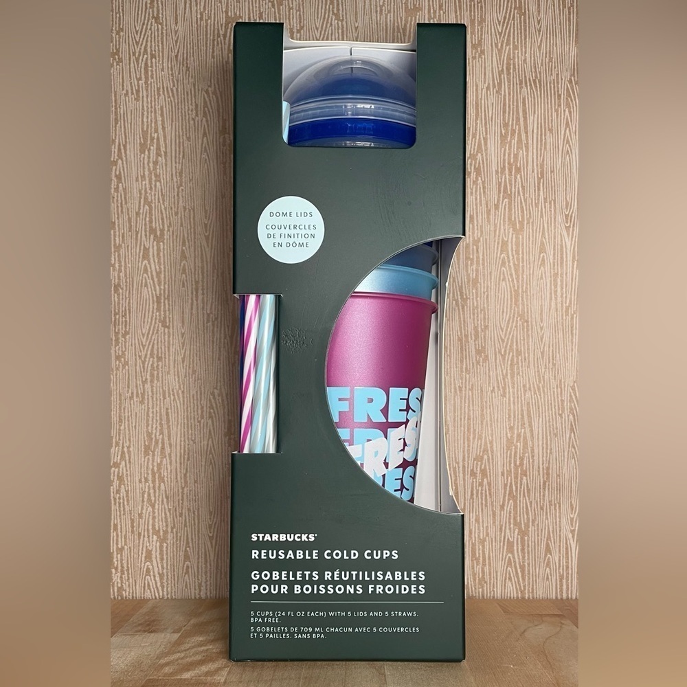 NIB Starbucks Pink and Blue Reusable Cups with Straws